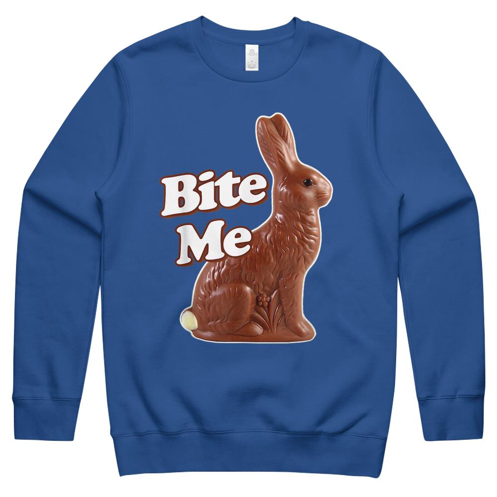 Bite Me Funny Chocolate Easter Bunny Crewneck Sweatshirt