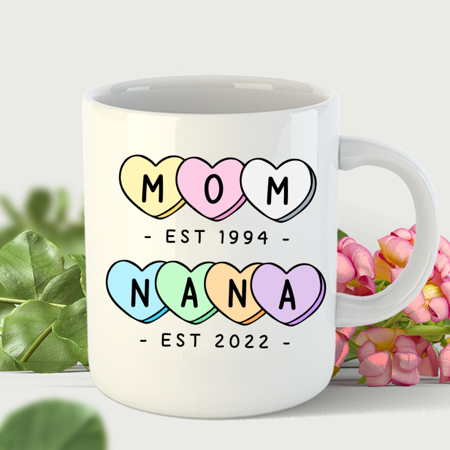 Mom Est Grandma Est Hearts Mug