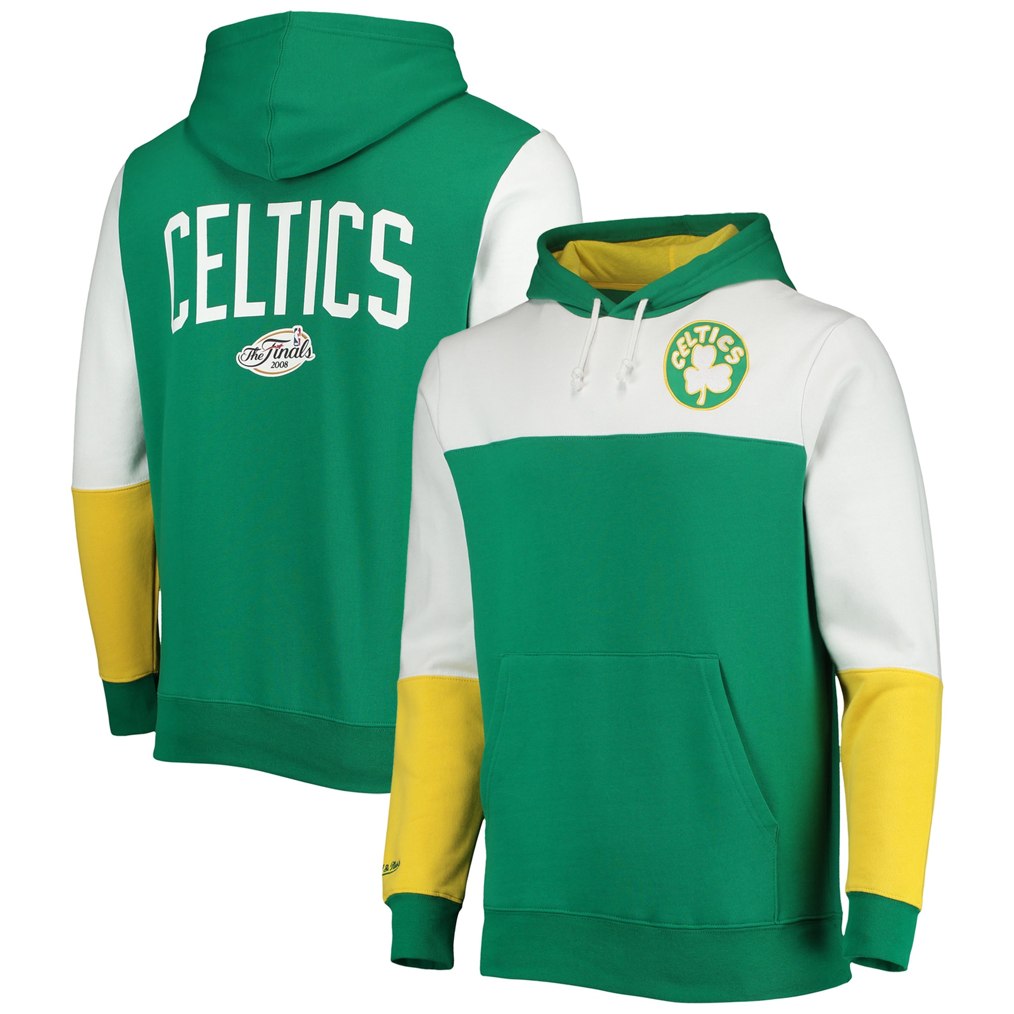 Boston Celtics Mitchell & Ness Hardwood Classics 2008 NBA Finals Fusion 2.0 Colorblock Pullover Hoodie – Kelly Green