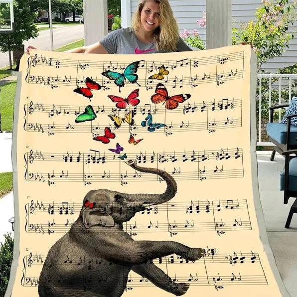 Gift For Elephant Lover, Elephant &Amp; Butterfly Music Fleece Blanket Fleece Blanket, Blanket Sofa Bed, 3D Blanket