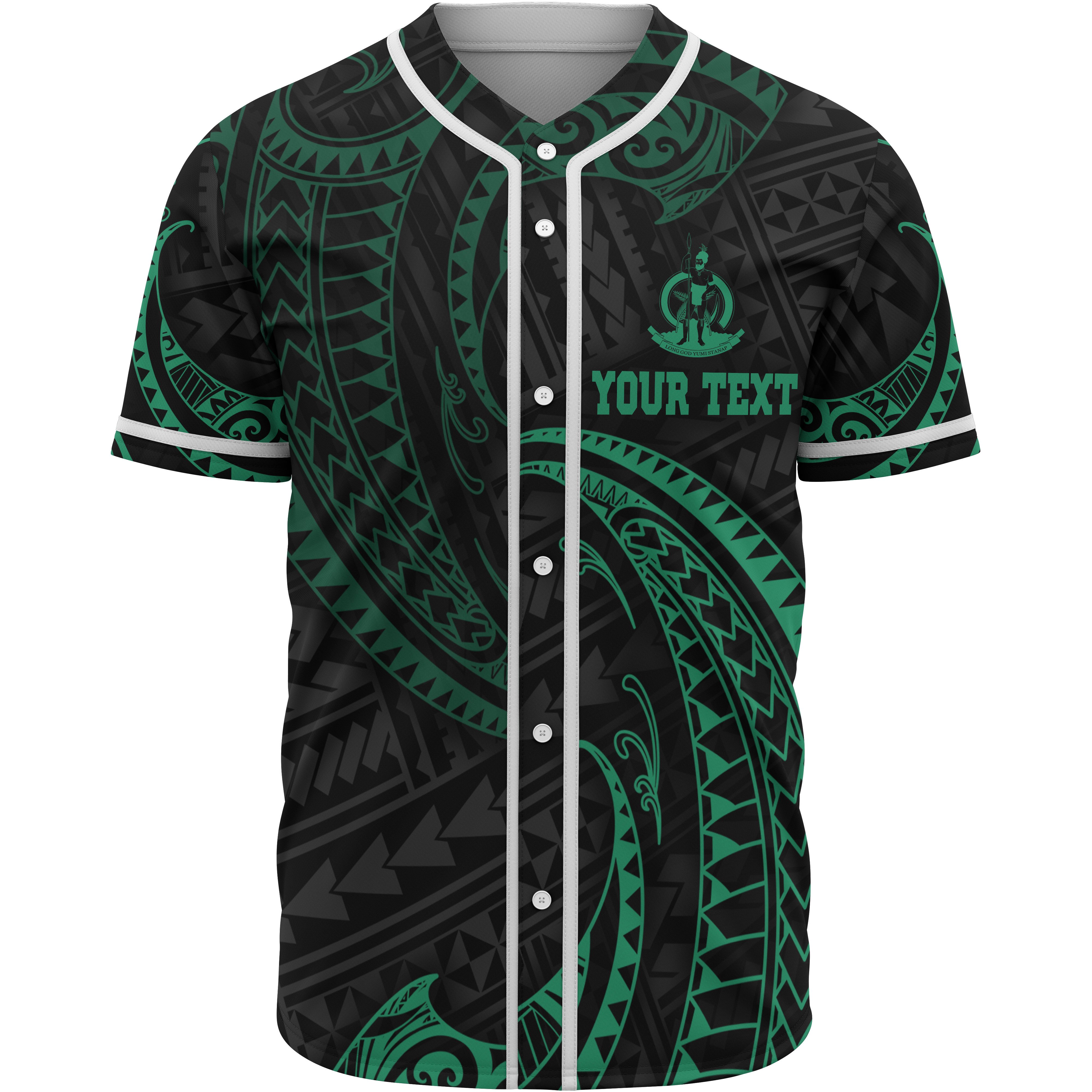 Vanuatu Polynesian Custom Personalised Baseball Shirt – Green Tribal Wave – BN12