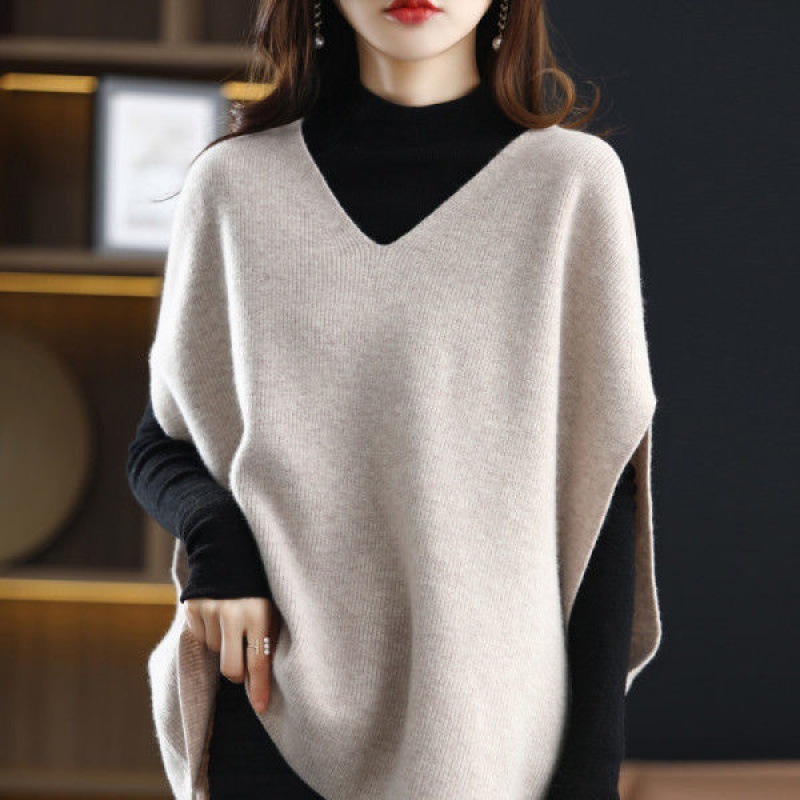 Autumn Winter New Imitation Cashmere Sweater Vest Female V-neck Bat Sleeve Solid Color Versatile Sleeveless Loose Knit Waist B1 alx