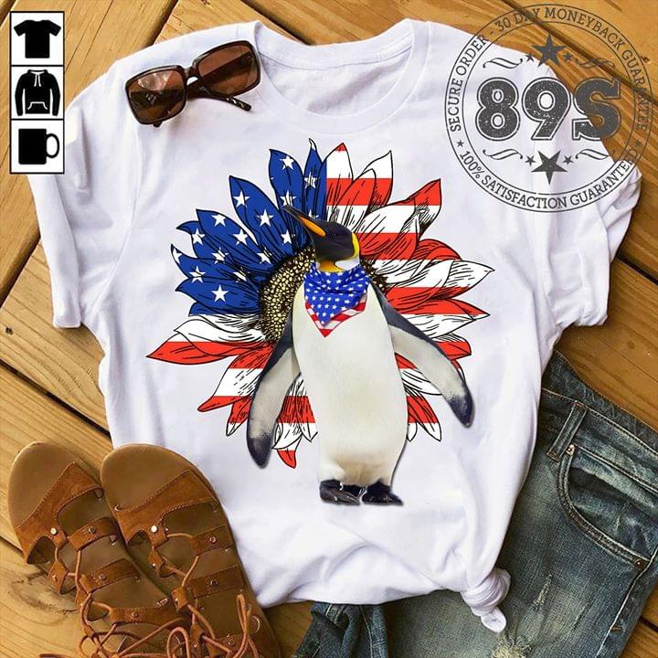 Penguin Flower American Flag Graphic Unisex T Shirt, Sweatshirt, Hoodie Size S – 5XL