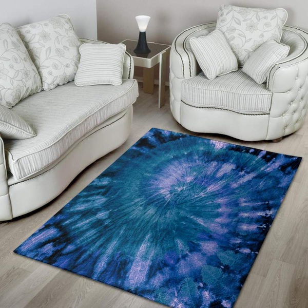 Tie Dye Blue Print Area Rug