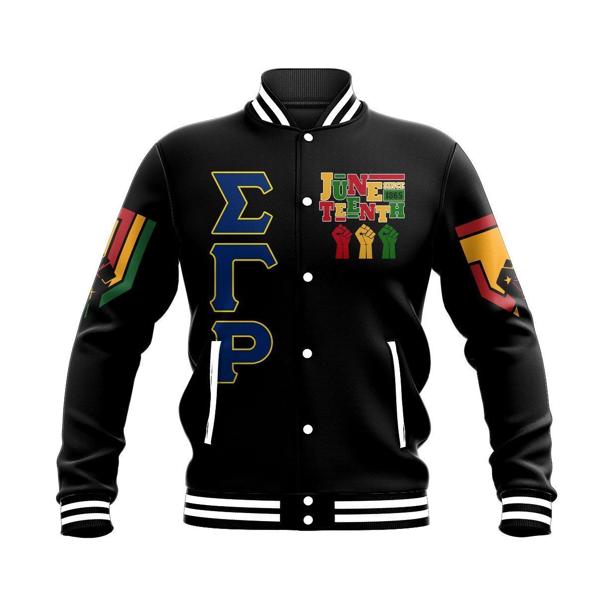 Africa Zone Jacket – Sigma Gamma Rho Juneteenth Freedom Baseball Jacket J09