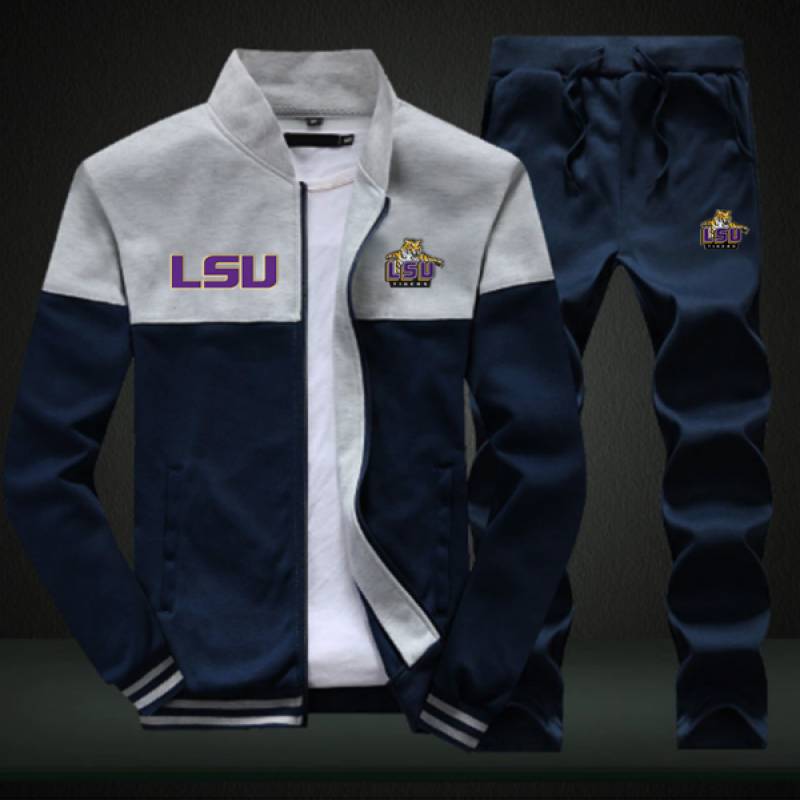 LSU Sweatshirt +Sweatpants Mens Clothing 2 Pieces Sets Slim Tracksuit