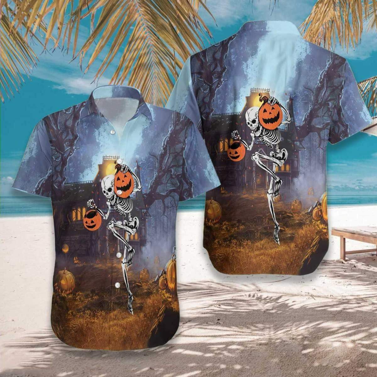 Skeleton Go Out For Halloween Night Hawaii Shirt Men Women Ha87847