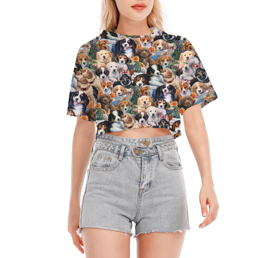 All Over Print Adorable Puppy Cropped T-Shirt