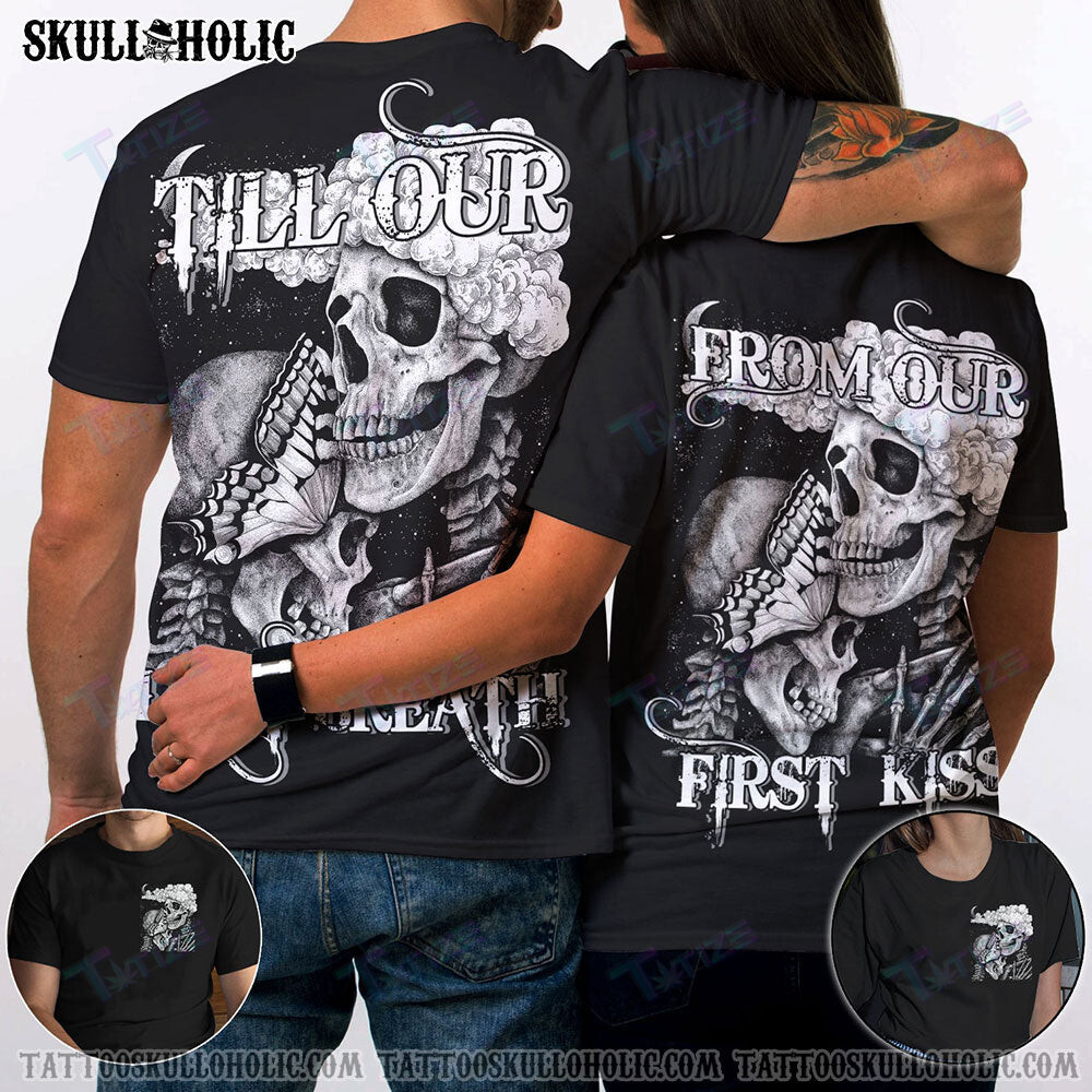 Matching Couple Shirt First Kiss Last Breath B&W Couple Skull 3D All Over Printed Shirt, Sweatshirt, Hoodie, Bomber Jacket Size S – 5Xl