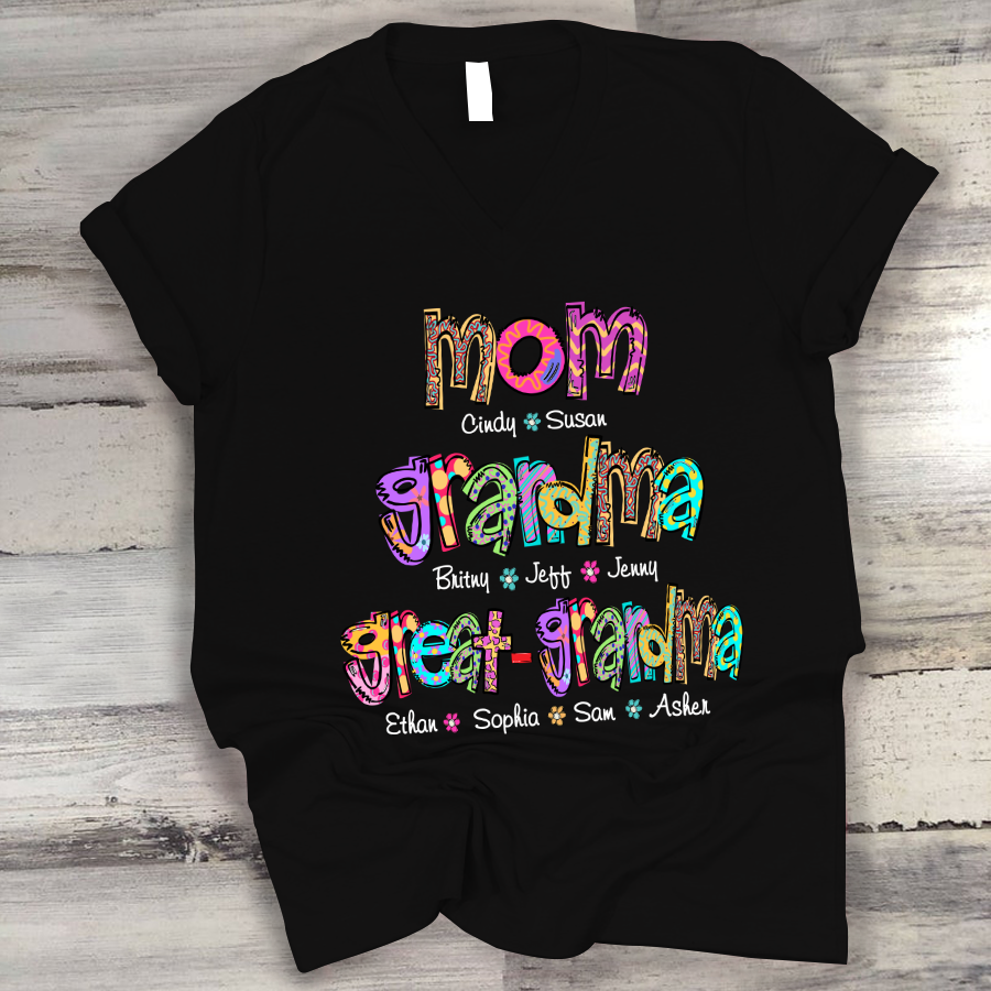 Mom Grandma Great Grandma Colorful V-Neck