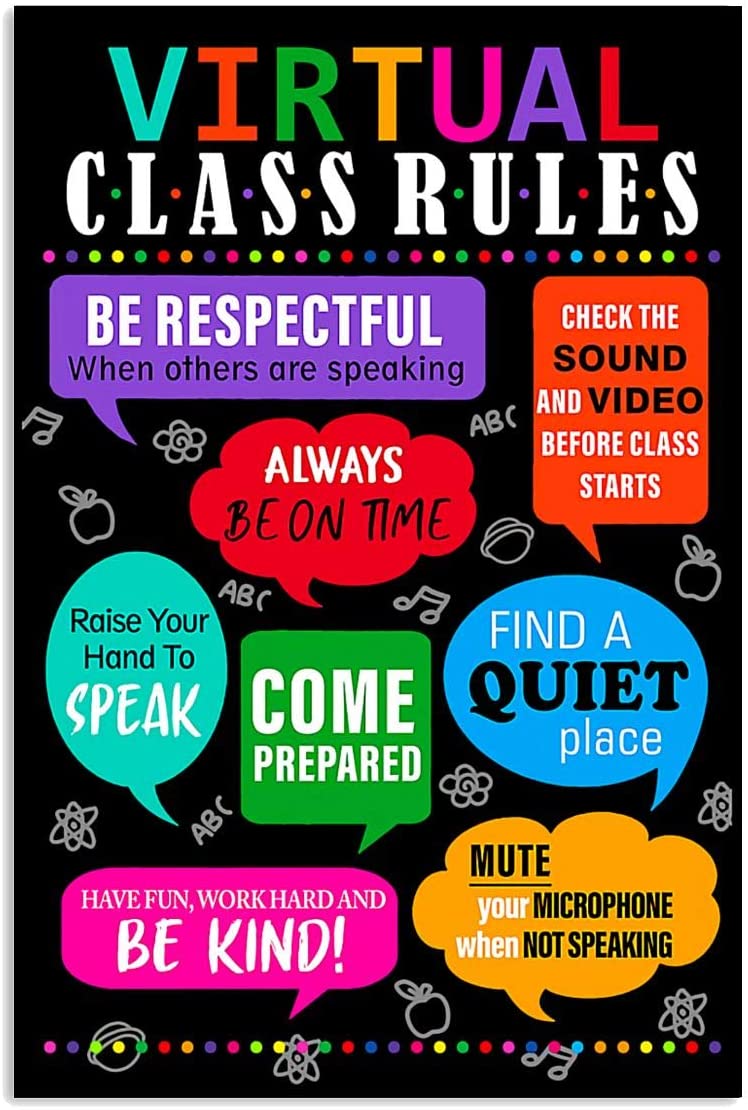 Vintage Teacher Virtual Class Rules Poster Art Print      Home Decor Gift For Men Women Family Friend On Birthday Xmas