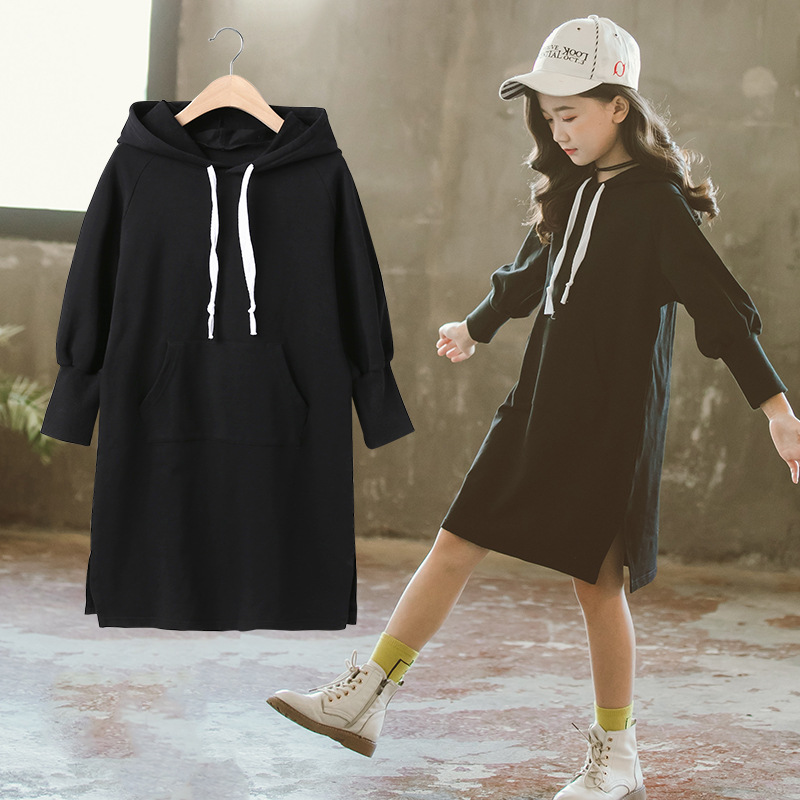 Teenage Girls Dress Spring Autumn 2020 Christmas Big Pocket Long Hoodies Dresses For Girls Casual Clothes 4 6 8 10 12 14 Years alx