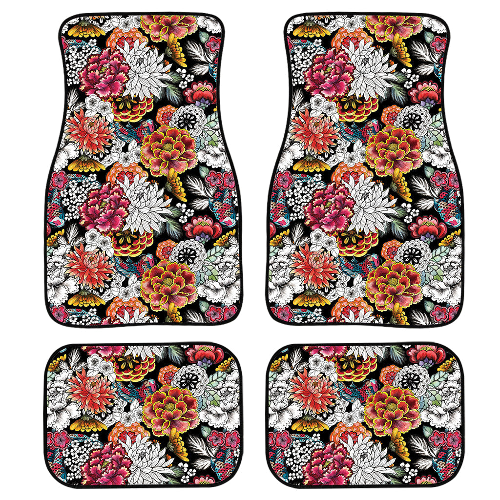 Asian Chrysanthemum Pattern Print Front And Back Car Floor Mats, Front Car Mat