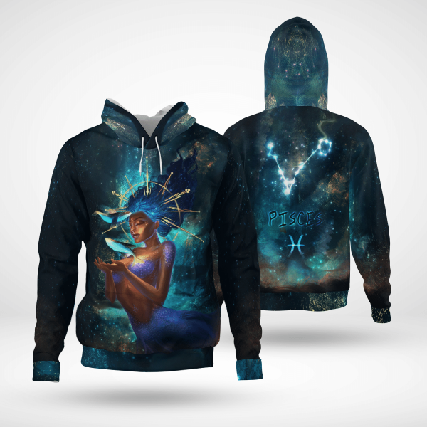 Zodiac Pisces Girl For Black Queen Pisces All Over Print 3D Unisex Hoodie Us Size