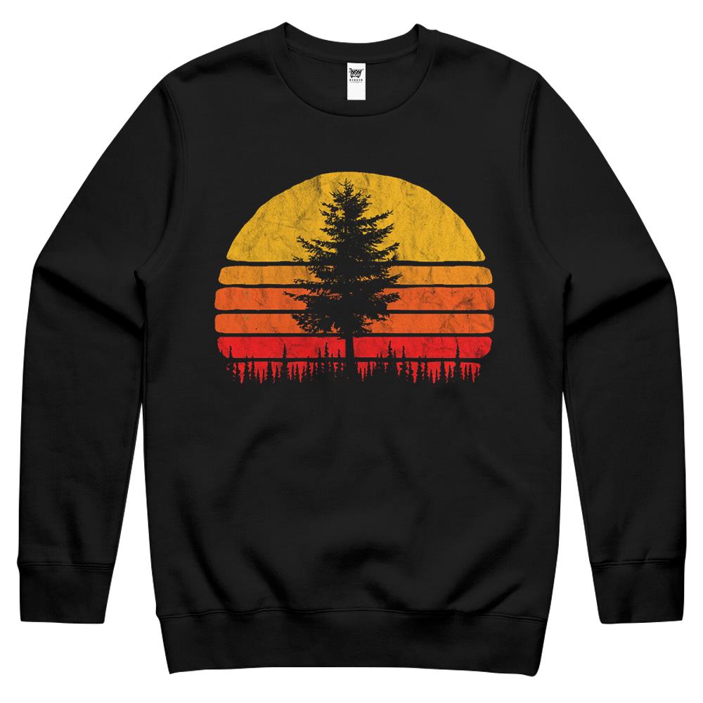 Retro Sun Minimalist Pine Tree Vintage Graphic Crewneck Sweatshirt