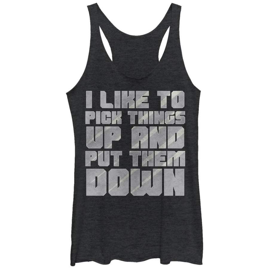 CHIN UP Women’s Pick Things Up and Put Them Down  Racerback Tank Black Heather