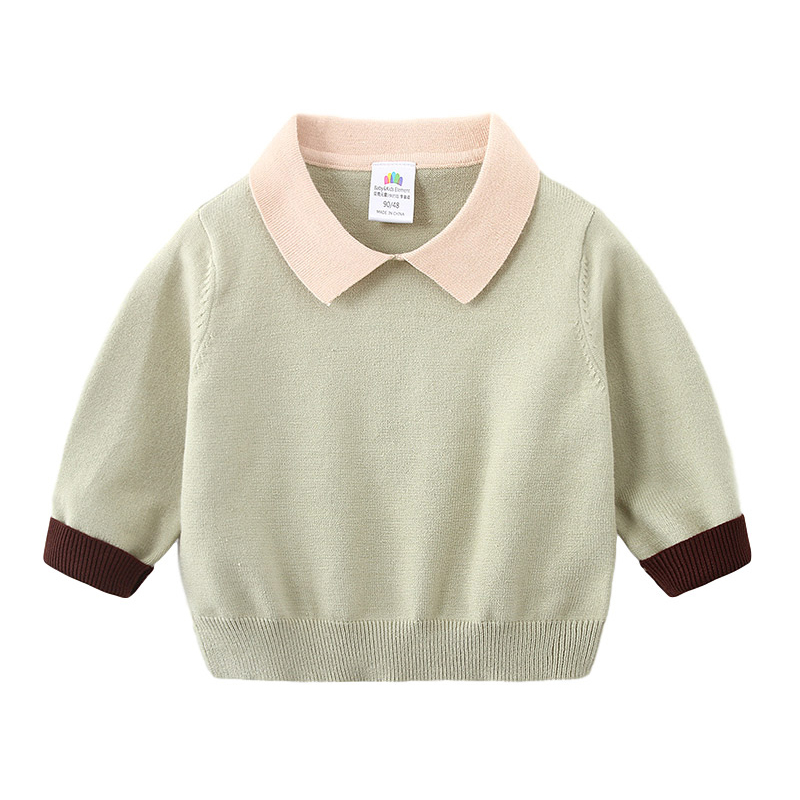 2022 Spring Autumn Winter 2 3 4 6 8 10Years Knitted Handsome Patchwork School Student Turn-Down Collar Sweater For Baby Kids Boy alx