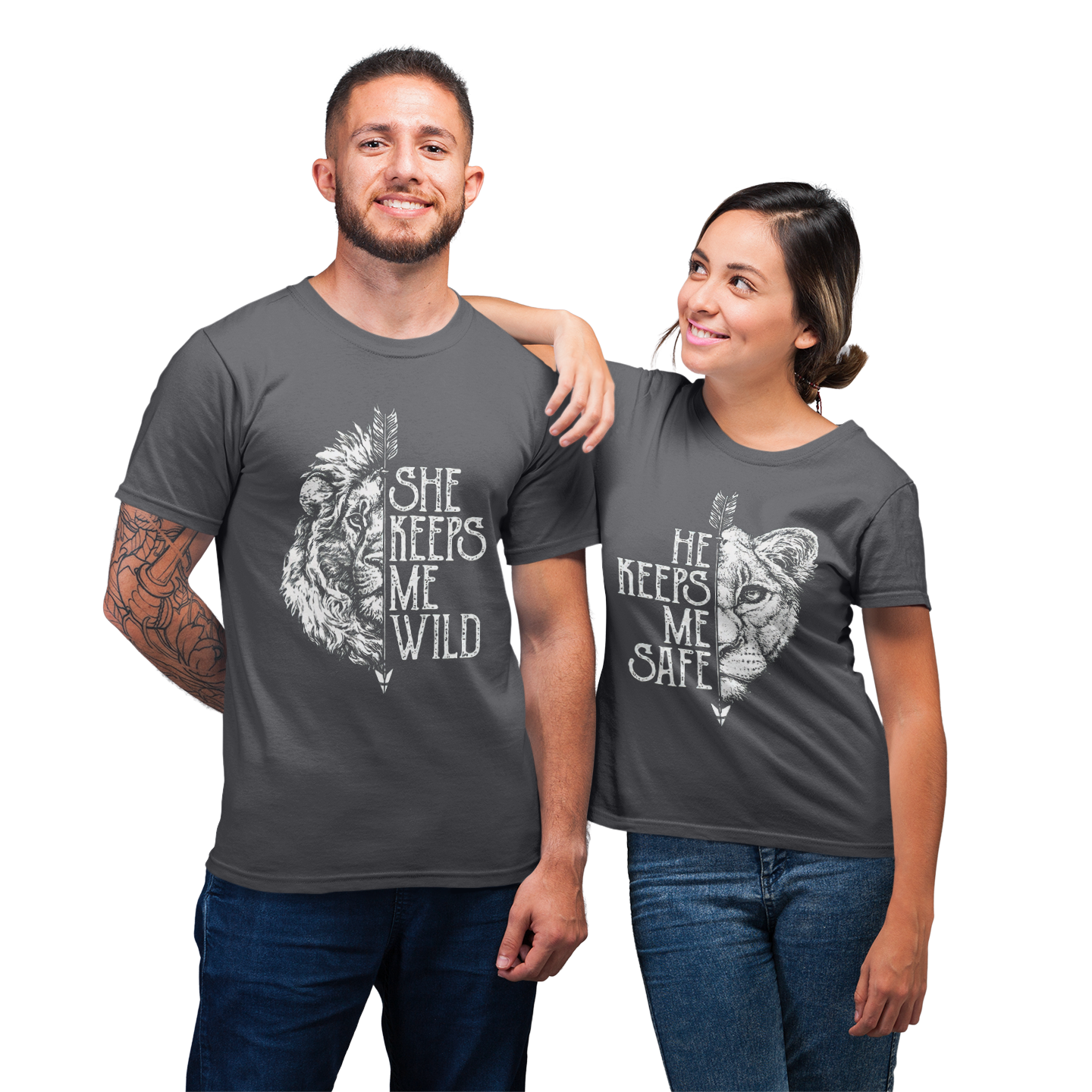 She Keeps Me Wild He Keeps Me Safe Lion Couple Matching T-Shirt