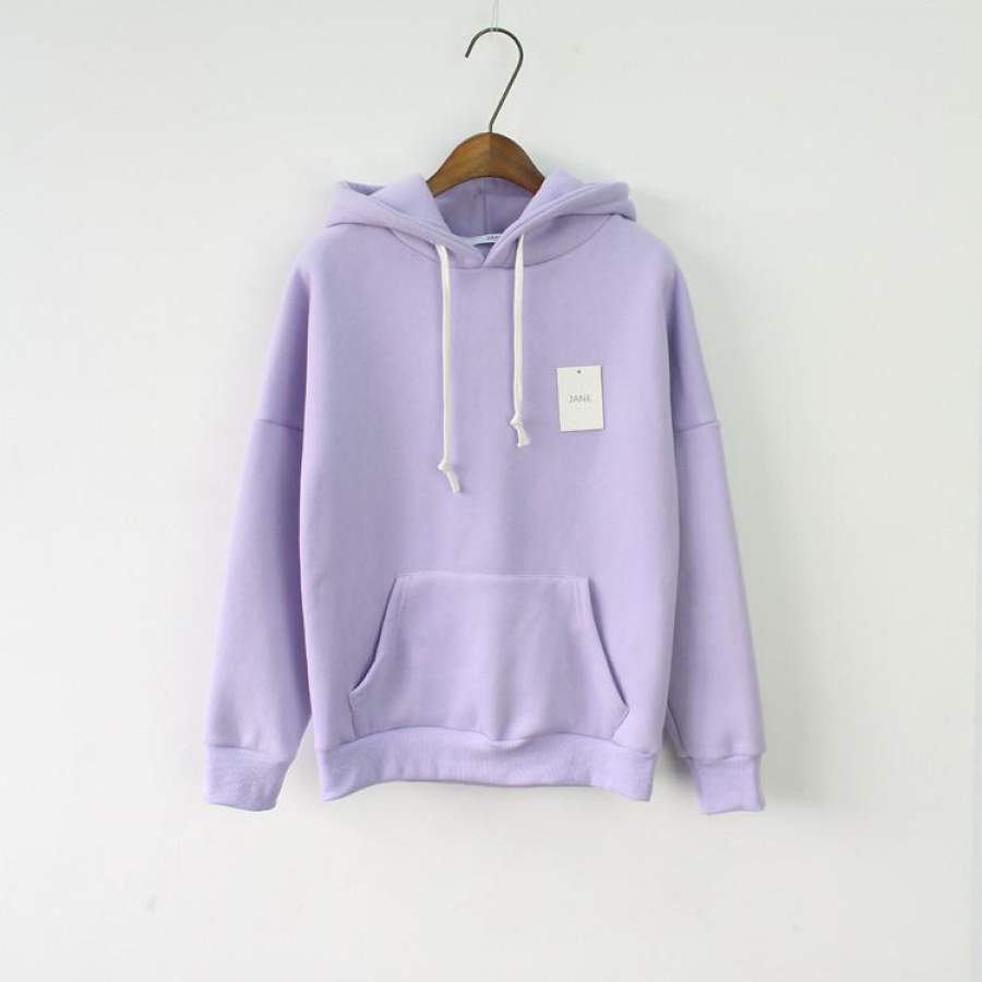 Women’s Long Sleeve Purple Casual Harajuku Winter Hooded Sweatshirt Pocket Design Pullover Hoodie