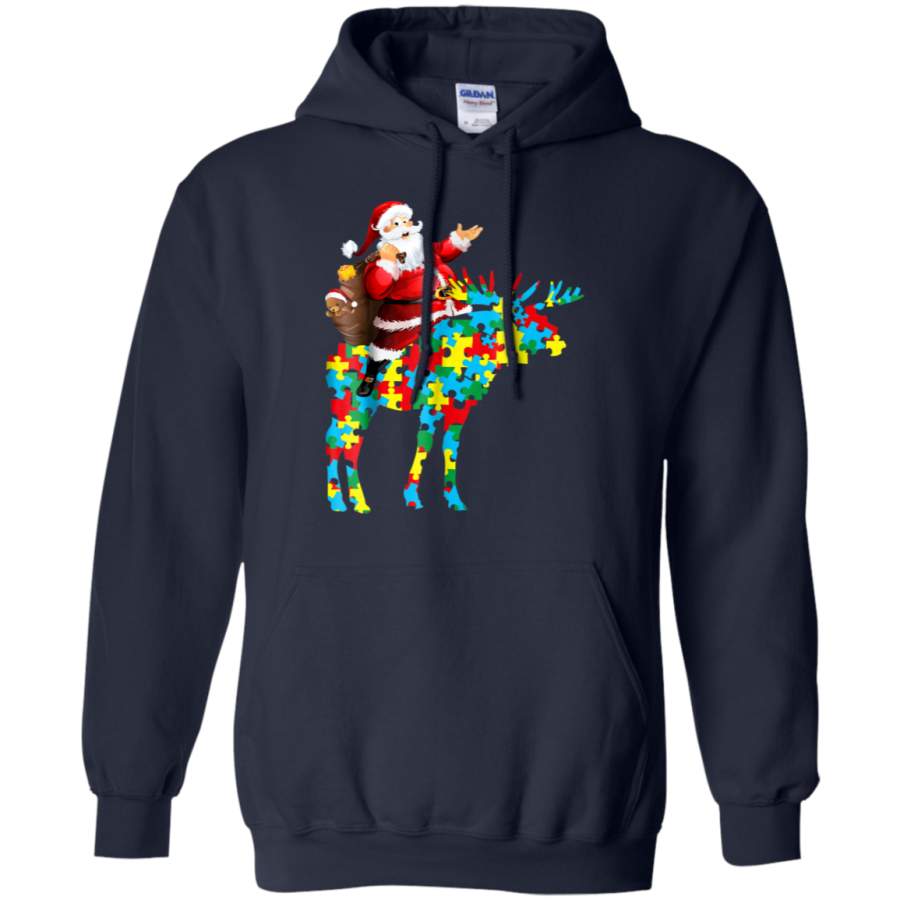AGR Santa Claus Riding Moose Christmas Autism Awareness Shirt G185 Gildan Pullover Hoodie 8 oz.