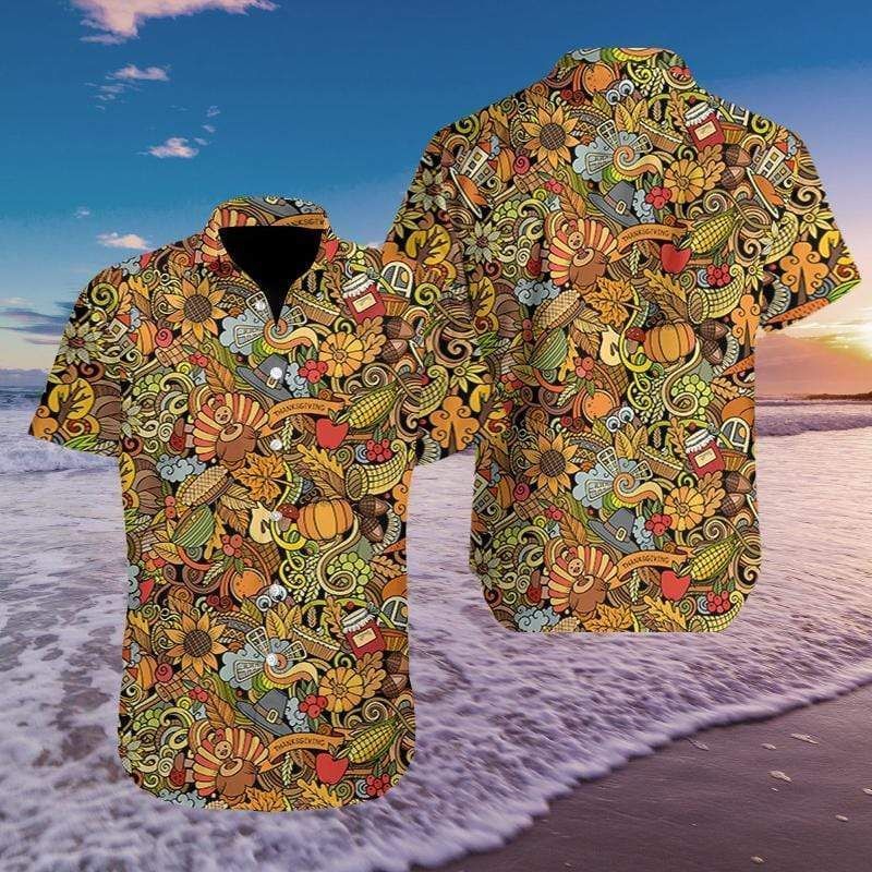 Cover Your Body With Amazing Happy Thanksgiving Pattern Hawaii Aloha Shirts Ha16245