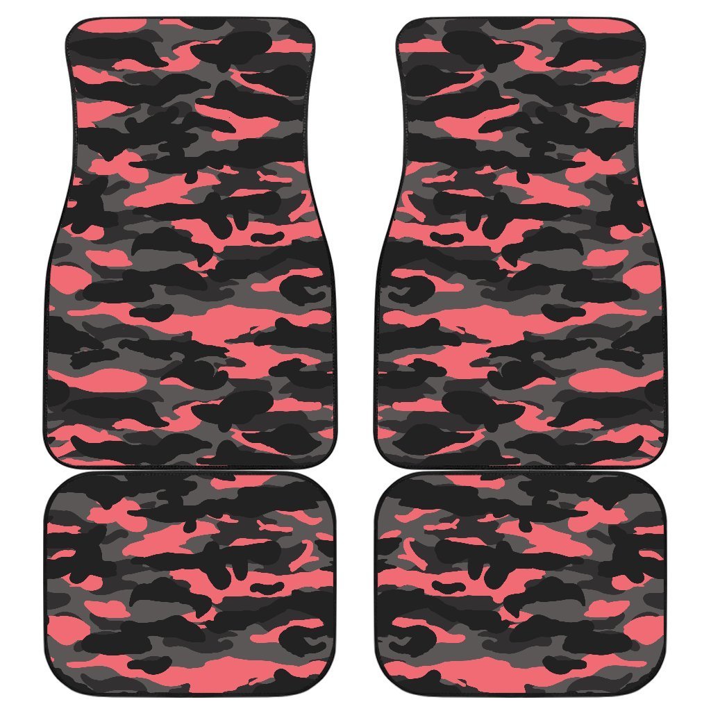 Black And Pink Camouflage Print Front And Back Car Floor Mats, Front Car Mat