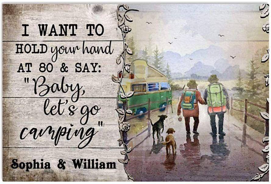 Camping Couple Poster, Old Couple Poster, I Want To Hold Your Hand At 80 And Say – Best Idea Gift , Gift For Home Decor, Gift For Family – Horizontal Canvas Matte Canvas Wall Artx