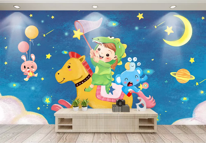 3D Cartoon Trojan Child Kid Animal Planet Wall Mural Wallpaper 285