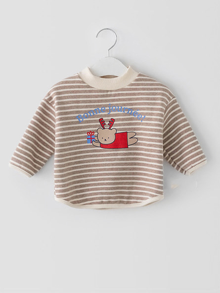 2022 Spring New Baby Long Sleeve T Shirts Cute Cartoon Car Bear Print Boys T Shirt Cotton Girls Sweatshirt Kids Striped Shirts alx