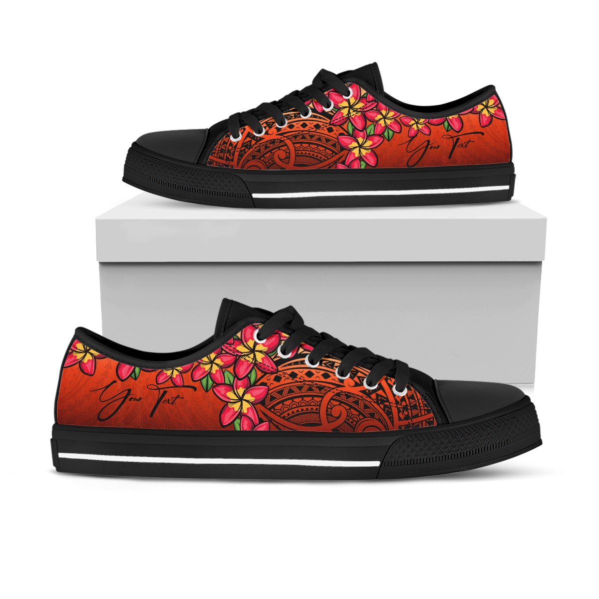 (Custom) Polynesian Plumeria �Red Low Top Shoes Personal Signature A24