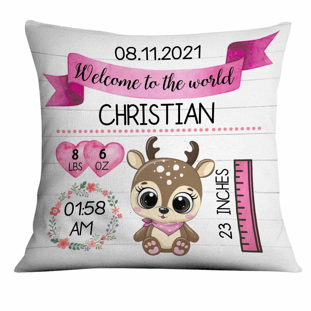 Personalized Elephant Deer Bear Baby Birth Announcement Pillow Db63 85O34