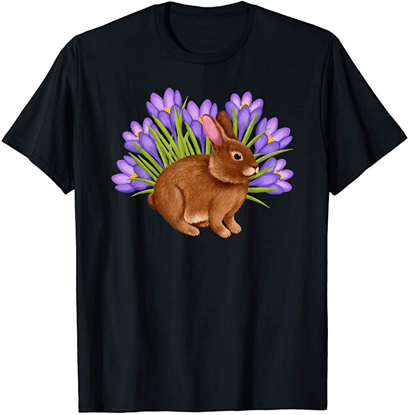 Cute Bunny Illustration in Crocus Flower Field T-Shirt