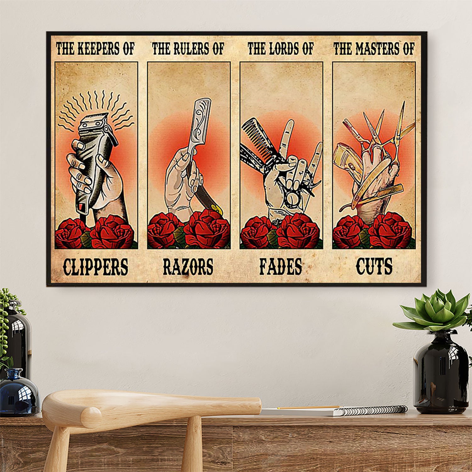 The Keepers Of Clippers, The Rulers Of Razors – Hairdresser Canvas Wall Art | Home Décor Gift For Hairstylists