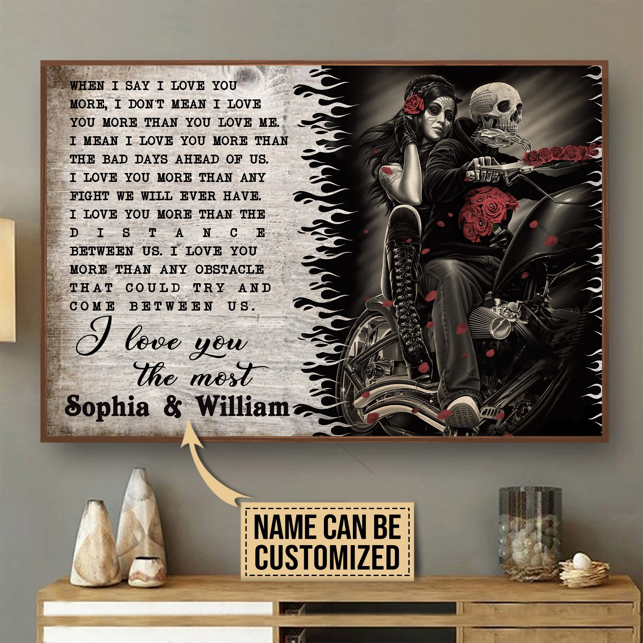 Aeticon Gifts Personalized Motorcycling Skeleton Wind Love You Canvas Mom Dad Gift Home Decor