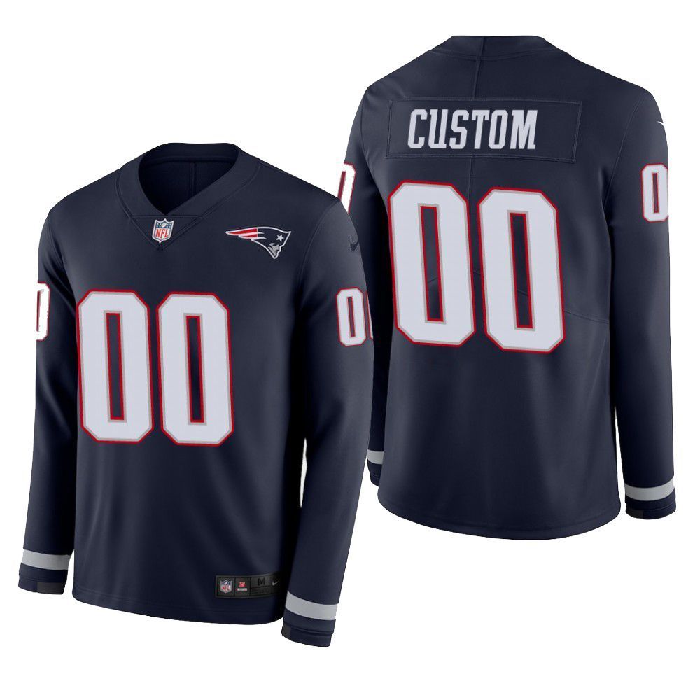 New England Patriots Custom Therma Long Sleeve Mens Jersey Navy