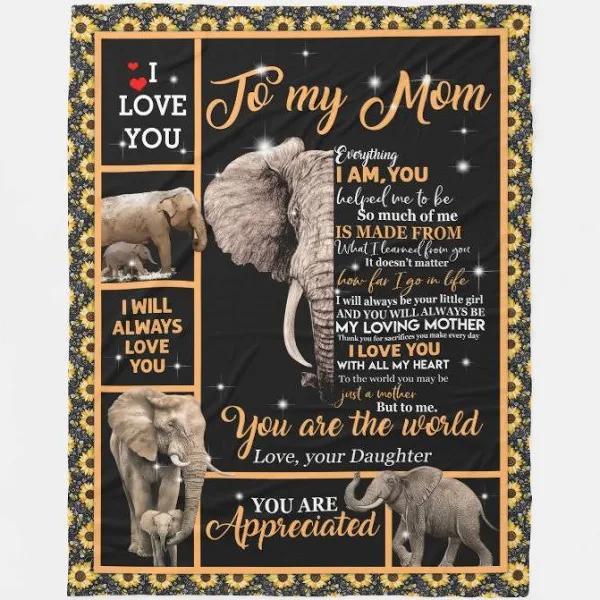 To My Mom You Are The World Elephant Fleece Blanket Gift For Mom From Daughter Home Decor Bedding Couch Sofa Soft And Comfy Cozy