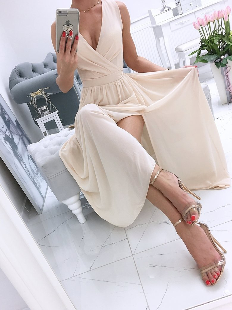 Summer Beach Dress Women Deep V-Neck Sleeveless Dress Chiffon Split Maxi Dress Vintage Floral Print Long Dresses Party Vestidos alx