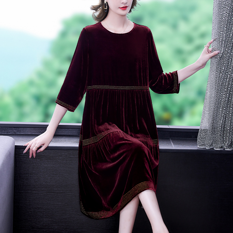 2022 New Women Black Velvet Thick Warm Midi Dress Autumn Winter Korean Vintage Casual Dresses Elegant Bodycon Office Lady Dress alx