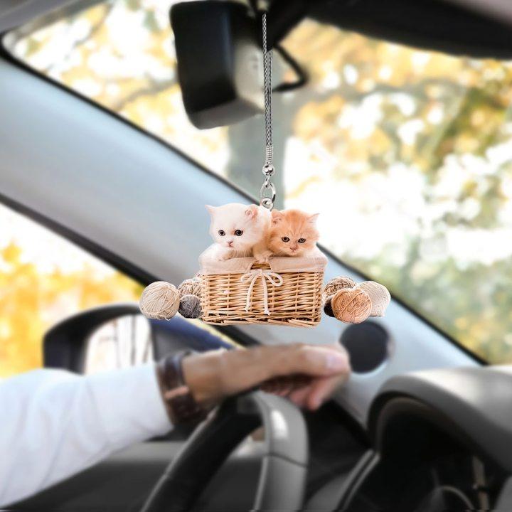 6 Cat Kittens In Basket Car Hanging Ornament