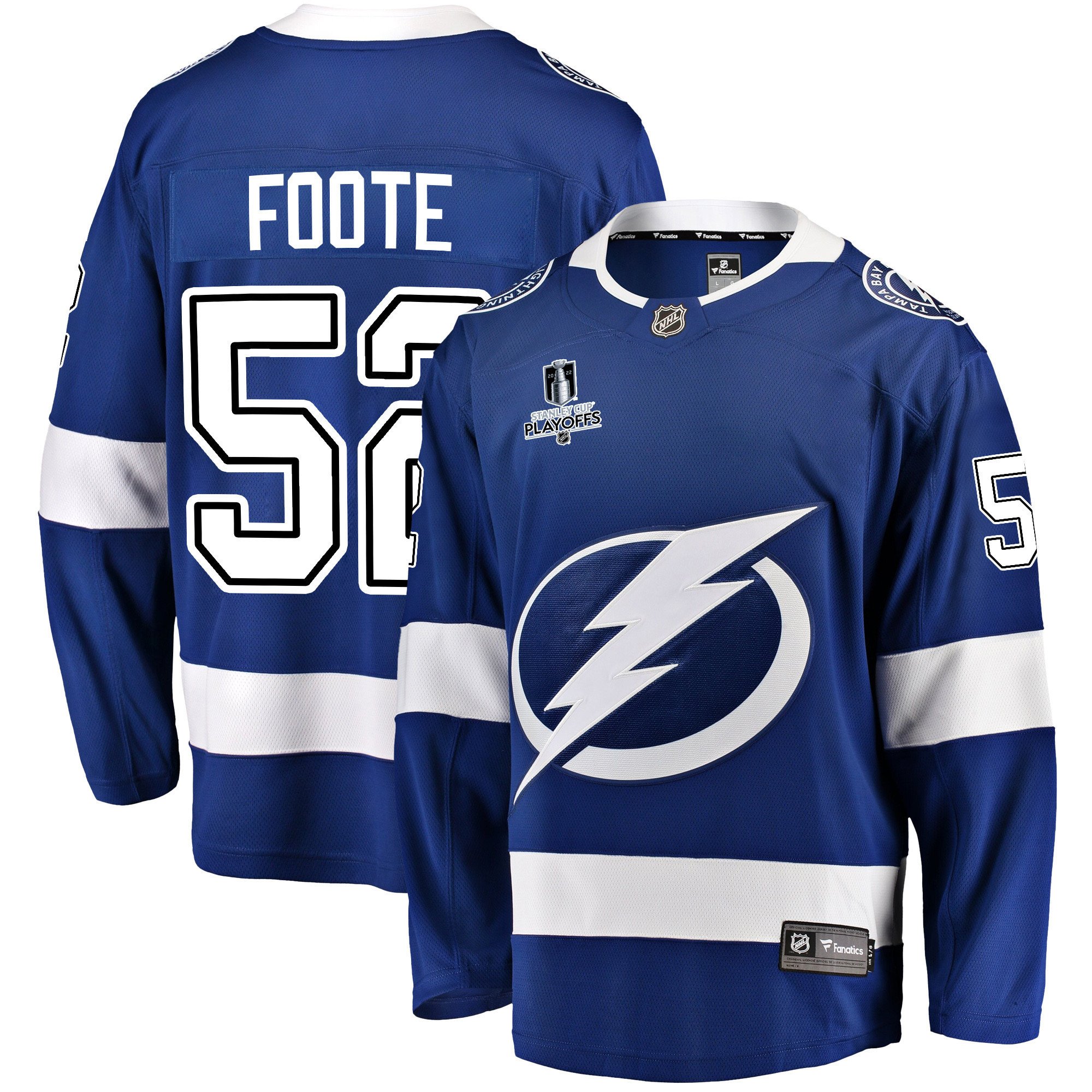 Tampa Bay Lightning Callan Foote 52 Home 2022 Stanley Cup Playoffs Breakaway Men Jersey – Blue