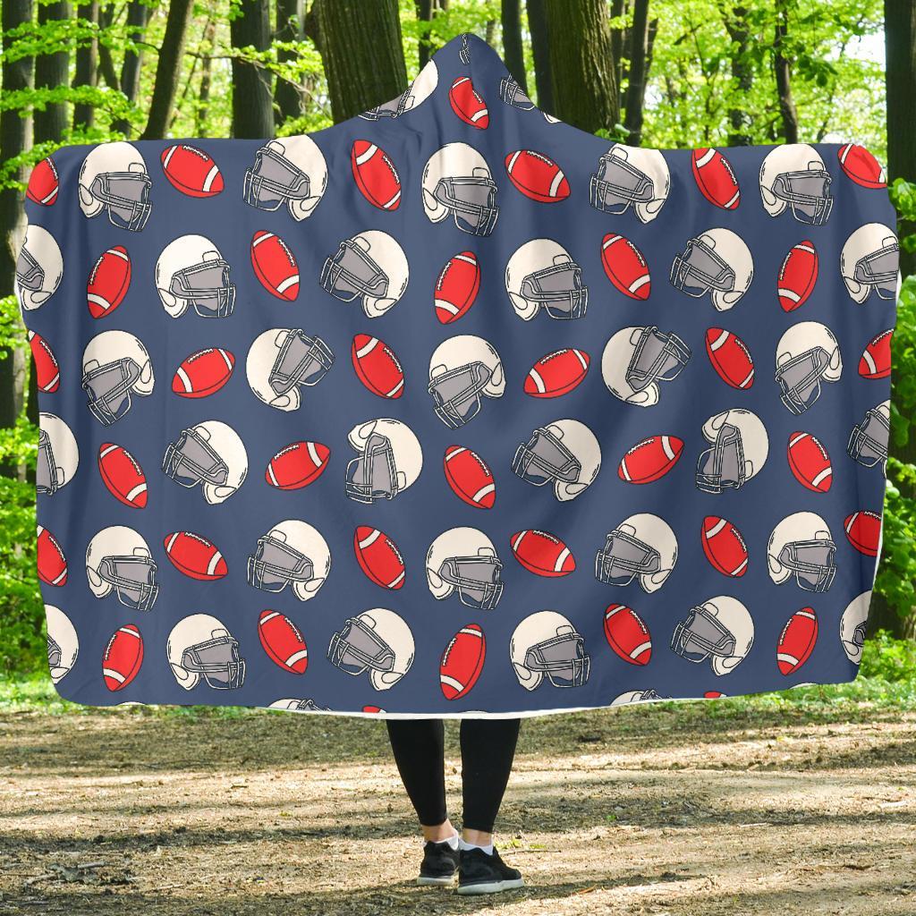 American Football Helmet Design Pattern Hooded Blanket