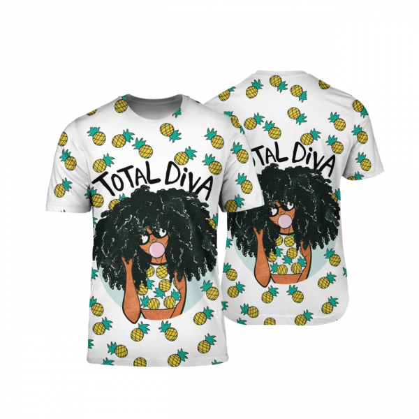 Total Diva Afro Natural Pineapple Art Black Girl All Over Print 3D Unisex Tshirt Us Size