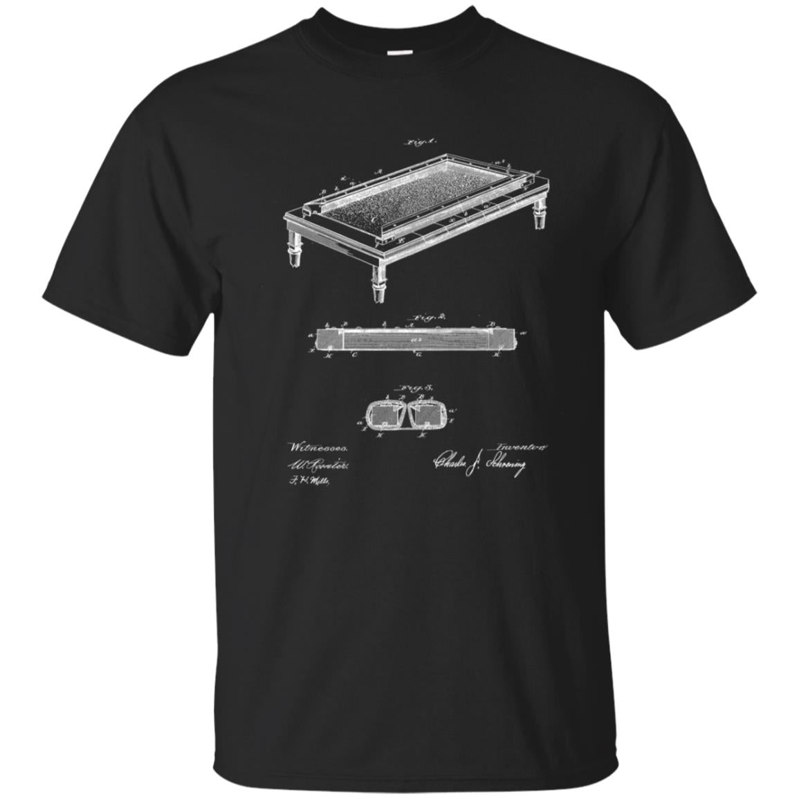 Billard Table Vintage Patent Drawing Funny Novelty T-Shirt