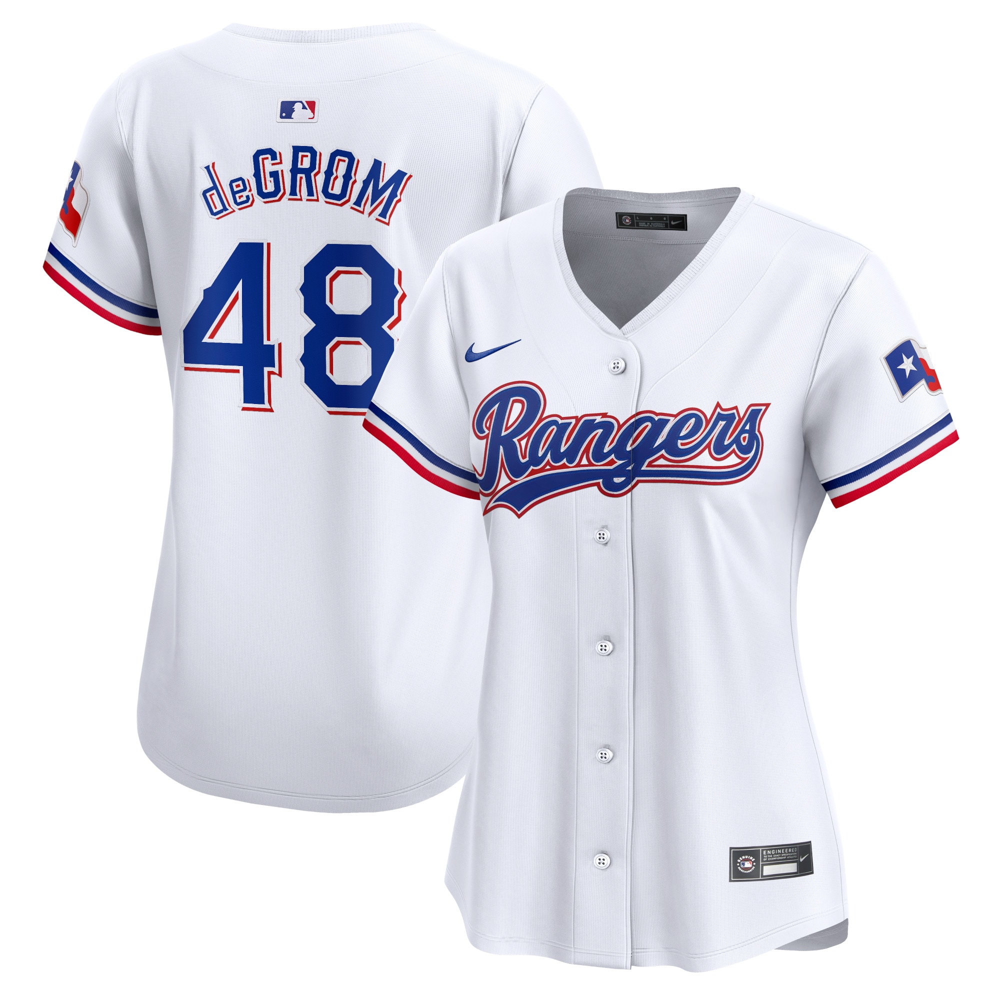 Jacob deGrom Texas Rangers Women's Home Limited Player Jersey – White