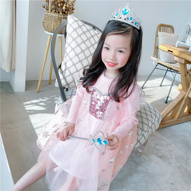 Spring And Autumn Elsa Party Vestidos Cosplay Girl ClothingBirthday Princess Dress Kids Costume alx