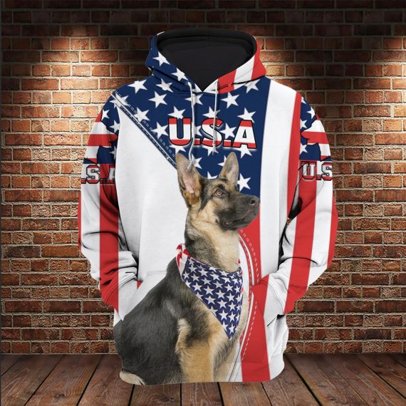 German Shepherd Usa Flag All Over Printed For Dog Lovers Us Unisex Size Hoodie