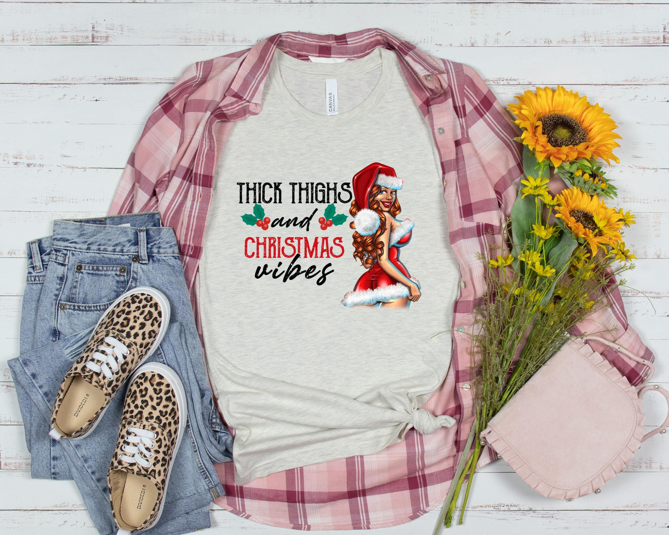 Thick Thighs And Christmas Vibes Shirt, Christmas Shirt, Merry Christmas Shirt, Santa Claus Shirt, Winter Shirt
