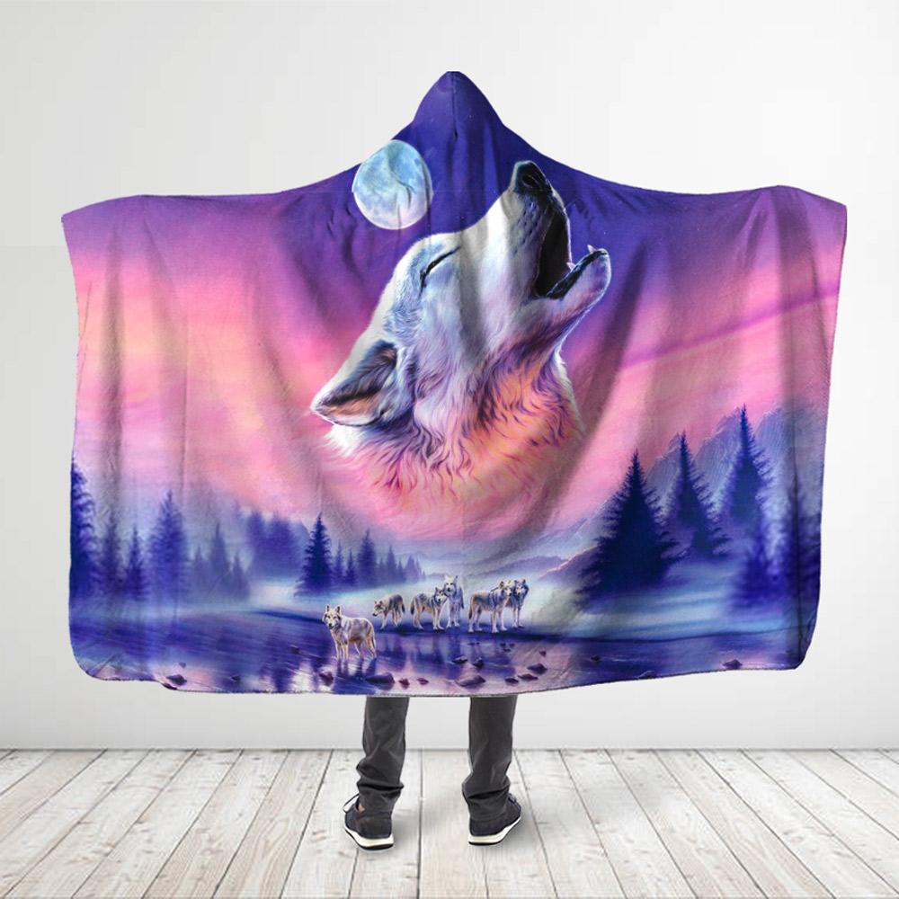 Native American – The Howling Of Wolves – Salmon Purple Hooded Blanket