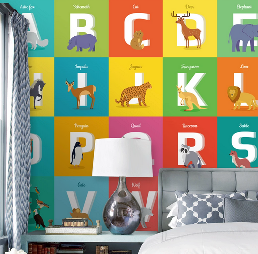 3D Cartoon Colorful Alphabet Animals Wall Mural Wallpaper Lqh 192