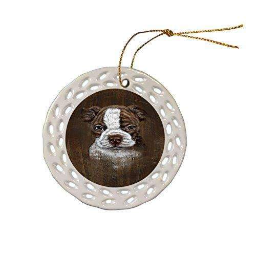 Rustic Boston Terrier Puppy Ceramic Doily Ornament Dpor48212